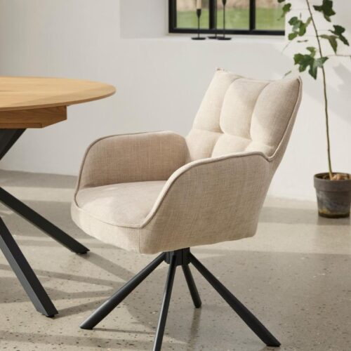Marilla Lænestol i Linen Polyester med Drejefunktion & Ben i Sort Stål fra Unique Furniture | B59xD65xH88 cm - Billede 1