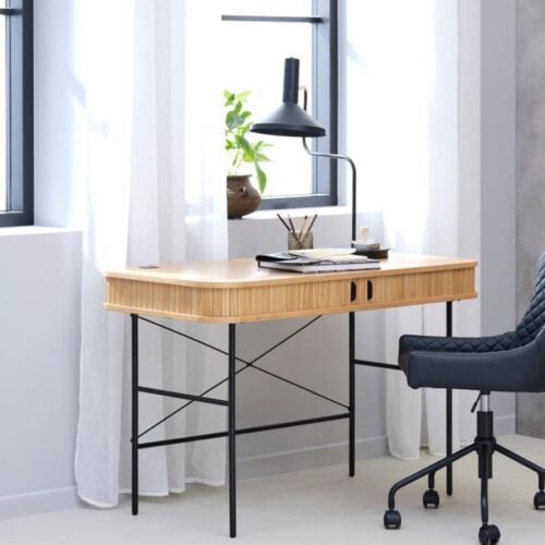 NOLA Skrivebord i Natur Egetræ & Ben i Sort Metal fra Unique Furniture | B120xD60xH75 cm - Billede 1