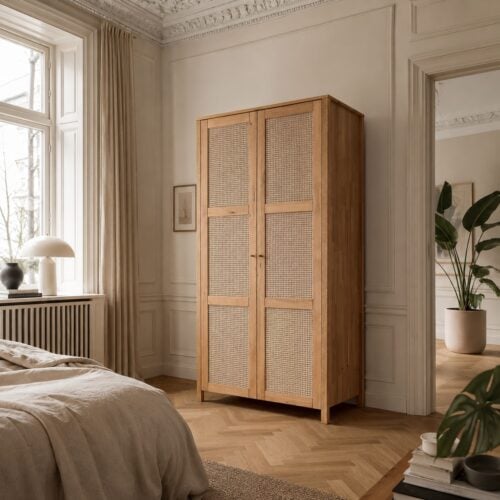 Balder Snedkerskab med 2 låger i Massiv FSC Egetræ med Naturolie og Fransk Naturflet fra Organic Sleep | B107 x H200 x D60 cm