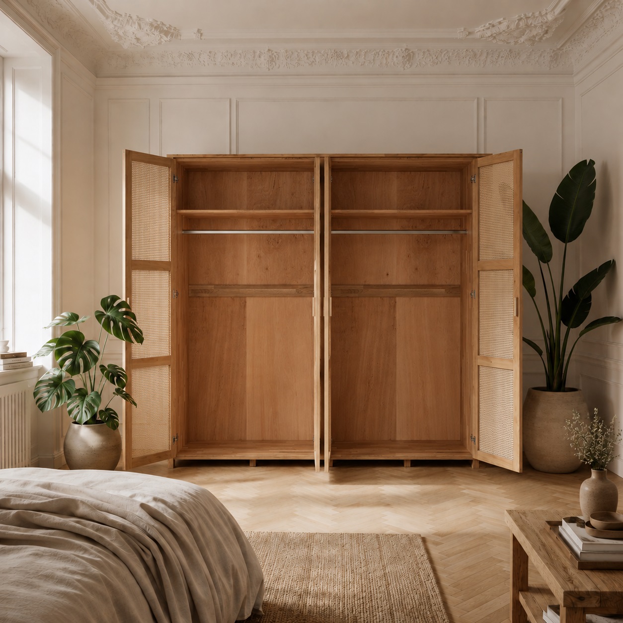 Balder Snedkerskab med 4 låger i Massiv FSC Egetræ med Naturolie og Fransk Naturflet - B205 x H200 x D60 cm 103004-92 2