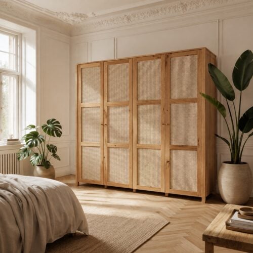 Balder Snedkerskab med 4 låger i Massiv FSC Egetræ med Naturolie og Fransk Naturflet fra Organic Sleep | B205 x H200 x D60 cm