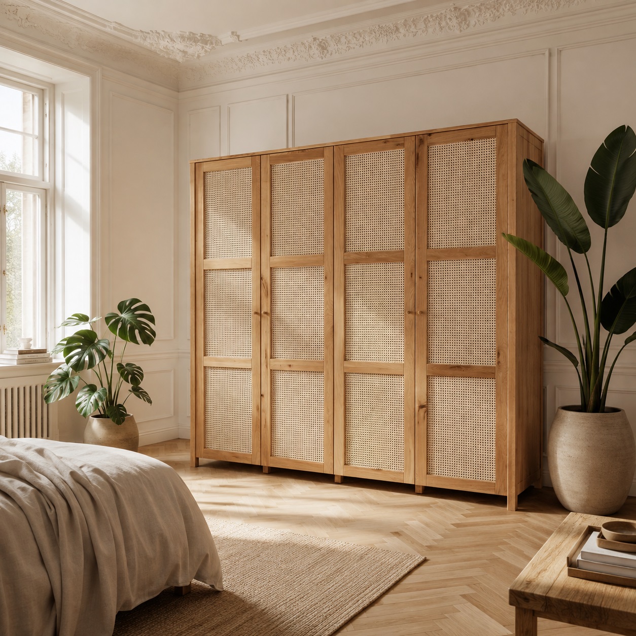Balder Snedkerskab med 4 låger i Massiv FSC Egetræ med Naturolie og Fransk Naturflet - B205 x H200 x D60 cm 103004-92