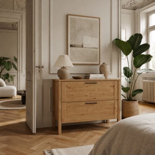 Brage Snedker Kommode med 2 Skuffer i Massiv FSC Egetræ og Naturolie fra Organic Sleep | H76 x B100 x D45 cm