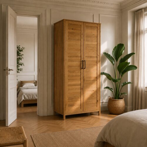 Brage Snedker Skab med 2 Låger i Massiv FSC Egetræ og Naturolie fra Organic Sleep | inkl. 1 Hylde & 1 bøjlestang | B107 x D60 x H200 cm