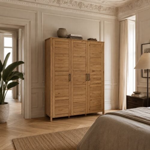 Brage Snedker Skab med 3 Låger i Massiv FSC Egetræ og Naturolie fra Organic Sleep | inkl. 2 Hylder & 2 bøjlestænger | B156 x D60 x H200 cm