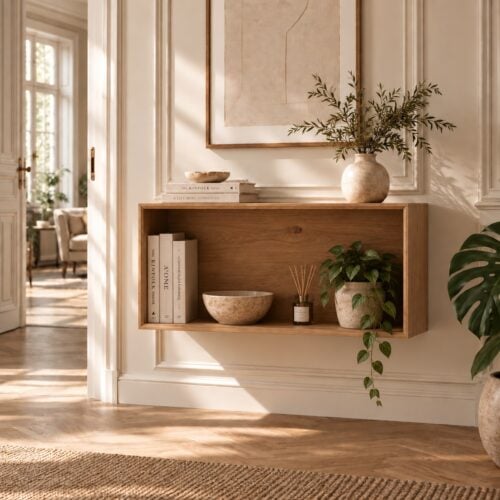 Njord Væghængt Åben Snedker Reol/ Tv-Bord i Massiv Egetræ og Naturolie fra Organic Sleep | H43 x B90 x D42 cm | Leveres Færdigsamlet
