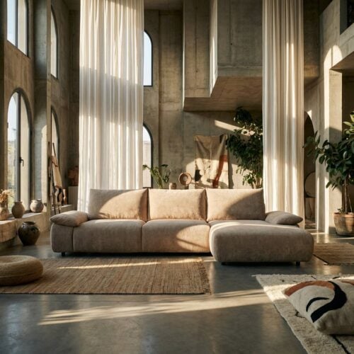 Aarhus Chaise Sofa i Brun Stof med Dun Indlæg & Højrevendt fra Hundevad & Co - Billede 1