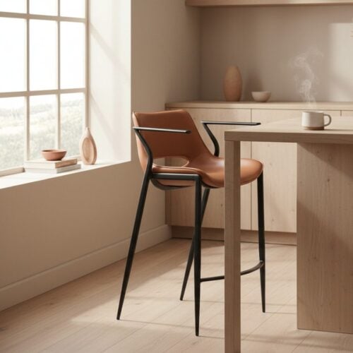 Liva Counterstol i Cognac Kernelæder & Stel i Sort Metal fra Hundevad & Co | H65 cm - Billede 1