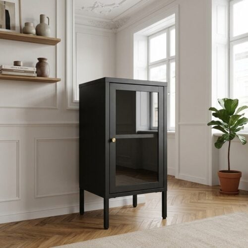 1Dalby Skab i Sort Stål med 1 Glaslåge fra House Nordic | BDH 38x35x70 cm - Billede 1