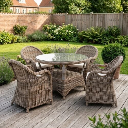 1Larisa Havemøbelsæt med Bord Ø120cm og 4 stole i Grå Rattan og Stål fra House Nordic | L120xB120xH77cm - Billede 1