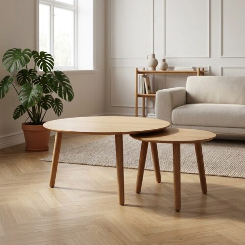 Adda Indskudsborde i Natur Egetræsfiner fra Unique Furniture | Sæt af 2 | Ø88xH45cm & Ø58xH41cm - Billede 1