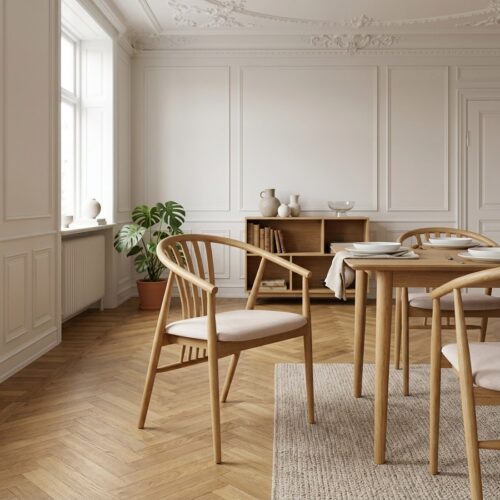 Agustin Spisebordsstol i 100% Massiv Egetræ med Sandfarvet Polyester Sæde fra House Nordic | L54xB57xH78cm - Billede 1