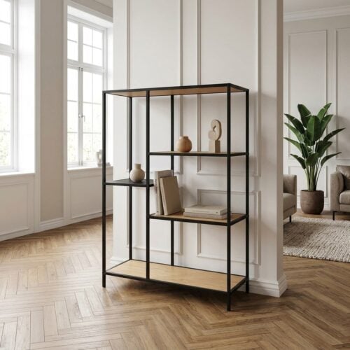 Altino Reol i Vild-Eg Melamin med Sort Metal Stel fra Unique Furniture | B80xH112xD35cm - Billede 1