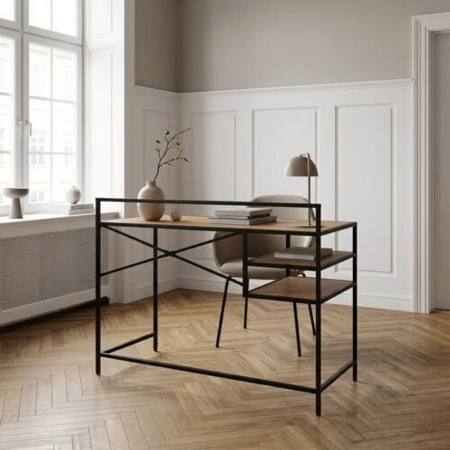 Altino Skrivebord i Vild Eg Melamin og Sort Metal fra Unique Furniture | B110xH88xD56,8cm - Billede 1