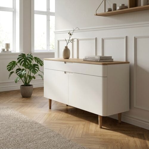 Amalfi York Skænk i Hvid MDF og Natur Egetræ fra Unique Furniture | B140xH76xD44 cm - Billede 1