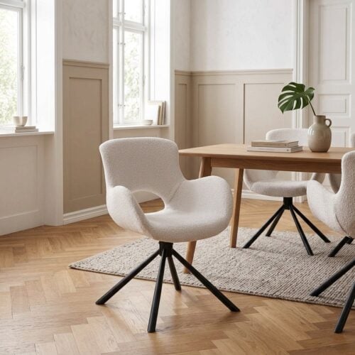 Amorim Spisebordsstole i Hvid bouclé med sort drejefod fra House Nordic - Billede 1