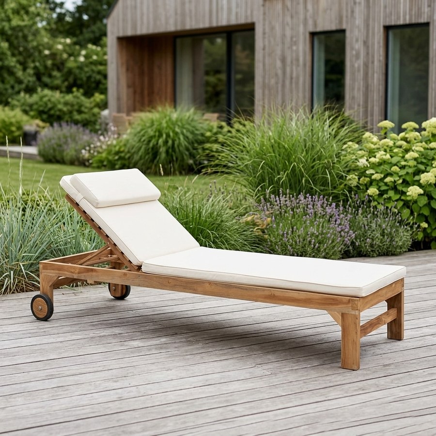 Andorra Solvogn i Teak og Bomuld fra House Nordic | L200xB62xH30cm ( med Solvognshynde) - Billede 1
