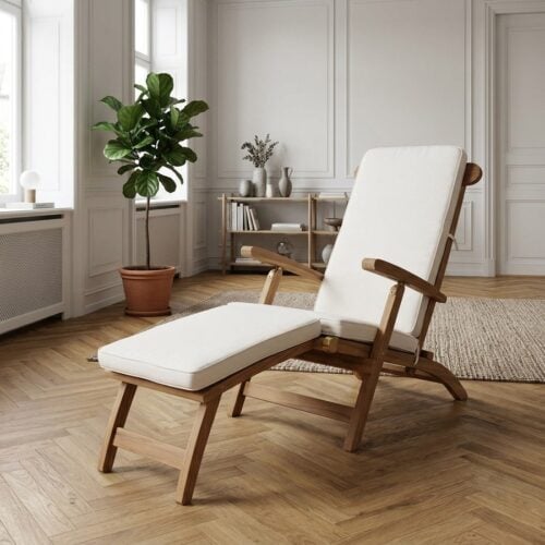 Arrecife Dækstol med Dækstolshynde i Teak og Bomuld Natur/Hvid fra House Nordic | L197xB60xH95cm - Billede 1