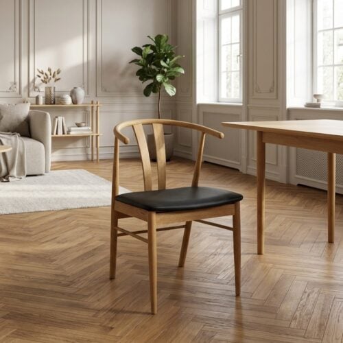 Artenara Spisebordsstol i Massiv Egetræ & Sort Kunstlæder Fra House Nordic | 60x54x77 cm - Billede 1