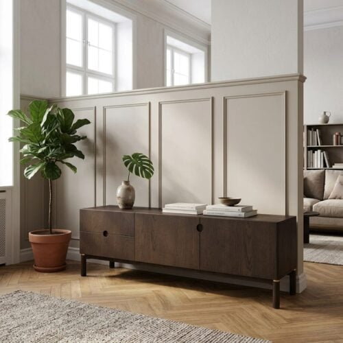 Arun Aires TV Bord i Espresso Brun Egetræsfinér og Massivt Egetræ fra Unique Furniture | B160xD46xH55cm - Billede 1