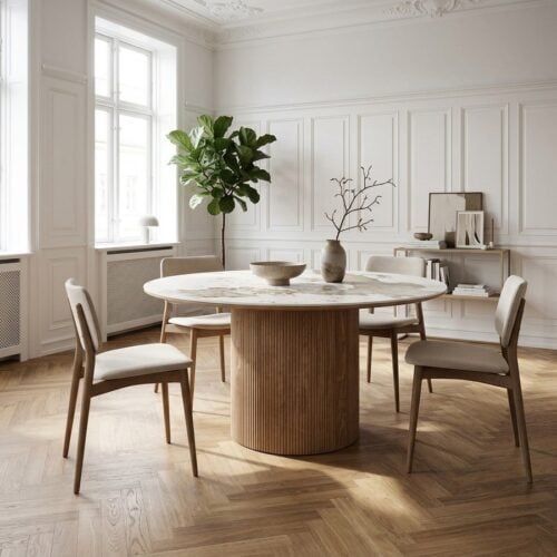 Athens Spisebord i Hvid/Brun Keramik fra House Nordic | Ø140x76 cm - Billede 1