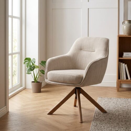 Avola Lænestol i Beige Polyester med Drejefunktion & Ben i Egetræ fra Unique Furniture | D65xB57xH86 cm - Billede 1