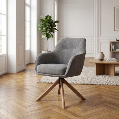 Avola Lænestol i Grafit Polyester & Drejelige Ben i Egetræ fra Unique Furniture | B57xD65xH86 cm - Billede 1