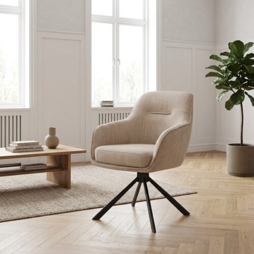 Avola Lænestol i Linen Polyester med Drejefunktion & Ben i Sort fra Unique Furniture | D65xB59xH89 cm - Billede 1