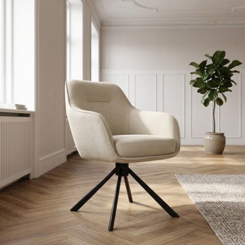 Avola V2 Lænestol i Sand Polyester med Drejefod & Ben i Sort Metal fra Unique Furniture | B65xD59xH89 cm - Billede 1