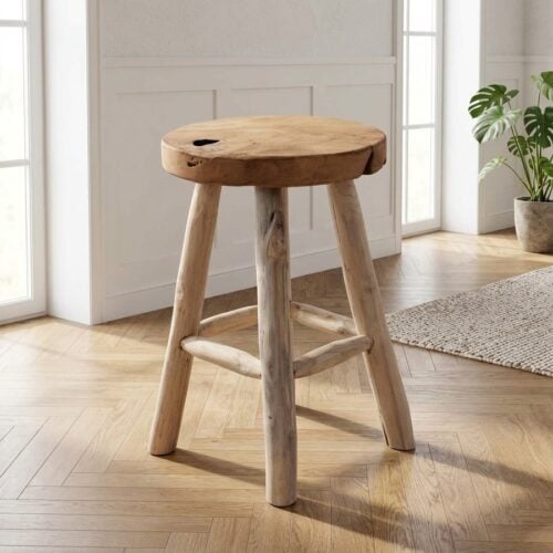 Badia Taburet i massiv teaktræ med 4 ben fra House Nordic | Ø30x45 cm - Billede 1