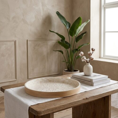 Bakke i Beige Bambus/Capiz fra House Nordic | Ø40xH3,5cm - Billede 1