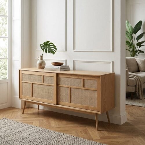 Barrali Skænk i Natur Egetræ og Rattan fra Unique Furniture | B180xH80xD45cm - Billede 1