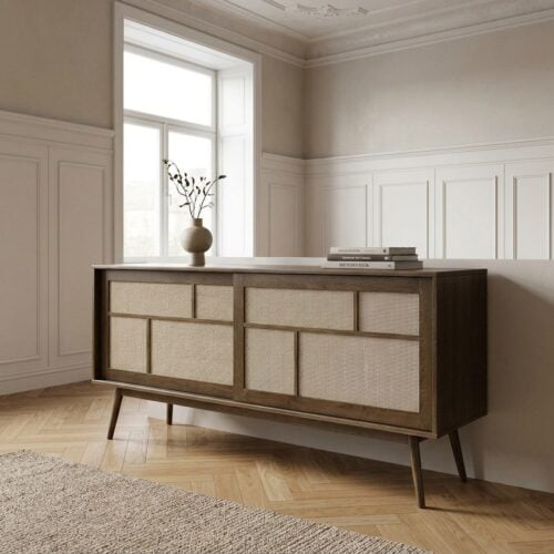 Barrali Skænk i Røget Eg og Rattan fra Unique Furniture | B180xH80xD45cm - Billede 1