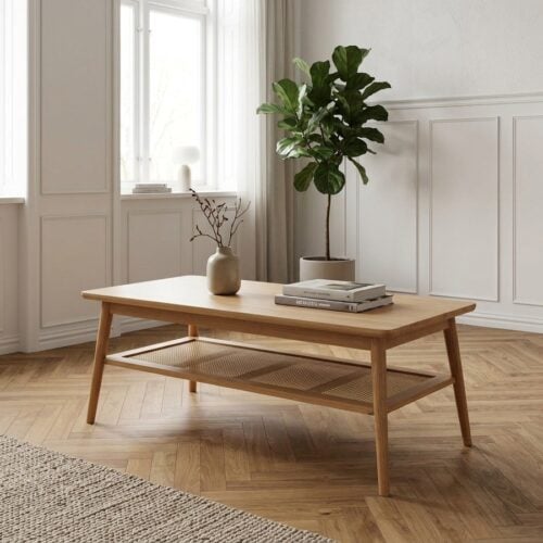 Barrali Sofabord i Naturlig Egetræ med Rattan fra Unique Furniture | L120xB60xH45cm - Billede 1