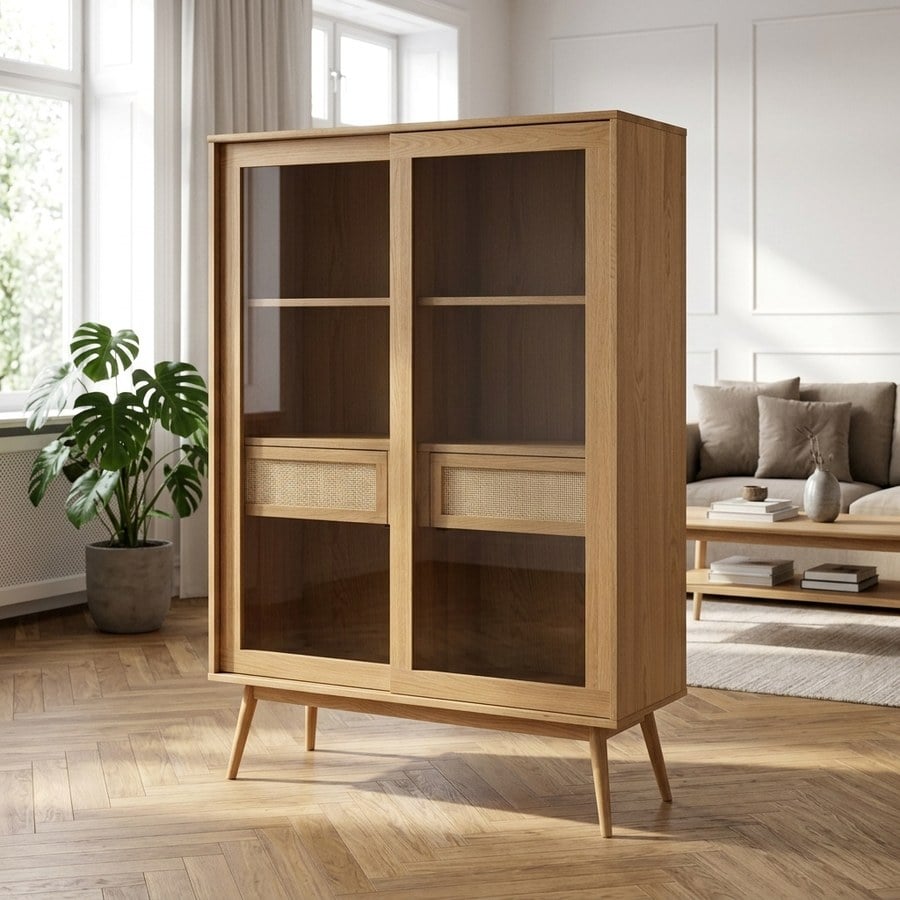 ai-miljoe-1-barrali-vitrineskab-i-natur-egetr-med-glasl-ger-fra-unique-furniture-40x110x160cm-236482 Barrali Vitrineskab i Natur Egetræ med Glaslåger fra Unique Furniture | 40x110x160cm - Billede 1