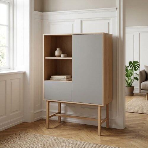 Bilbao Skab i Egetræ og Grå HPL fra Unique Furniture | B100xD45xH150cm - Billede 1