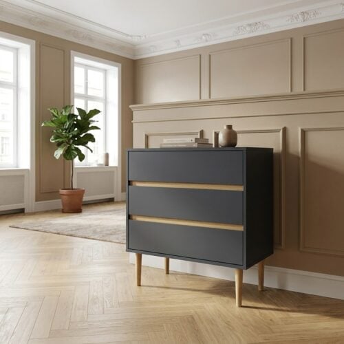 Bisley Kommode i Massiv Fyrretræs og Mørkegrå med 3 Skuffer Fra House Nordic | 80x40x80 cm - Billede 1