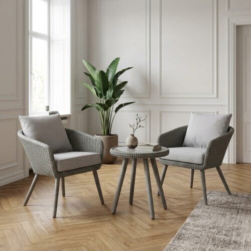 Bistro Bistrosæt i Grå PE Flet med Aluminium Stel fra Unique Furniture - Billede 1