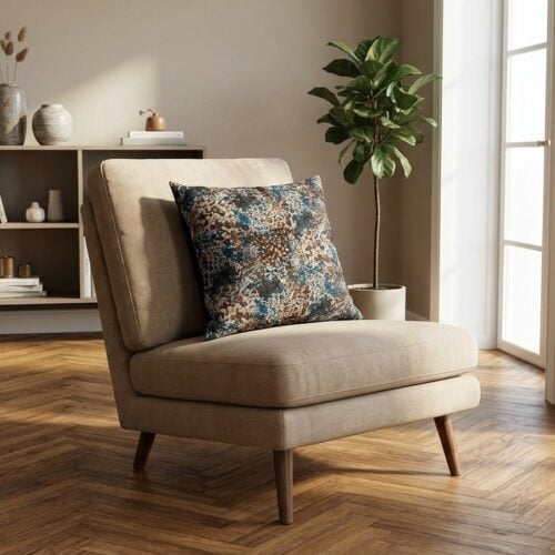 Blossom Pude i Blå og Brun Mix Polyester fra House Nordic | B45xH45 cm - Billede 1