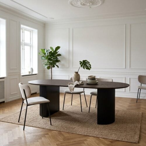 Boavista Spisebord i M&oslash;rkebrun MDF og Decorpapir med Sorte Tr&aelig;ben fra House Nordic | L210xB100xH75cm - Billede 1