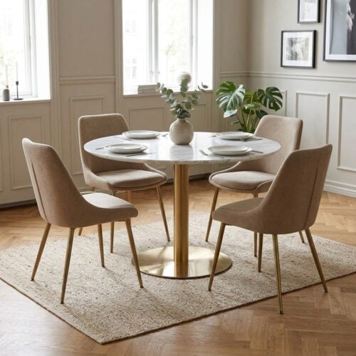 Bolzano Spisebord i Marmorlook med Messinglook Stel fra House Nordic | &Oslash;110xH75cm - Billede 1
