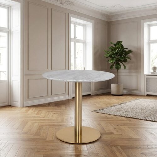 Bolzano Spisebord i Messing look Ben og Marmor look Bordplade | Ø70x75cm - Billede 1