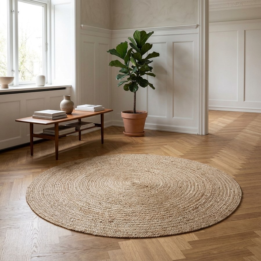 ai-miljoe-1-bombay-t-ppe-i-naturflet-fra-house-nordic-150cm-208271 Bombay Tæppe i Naturflet fra House Nordic | Ø150cm - Billede 1