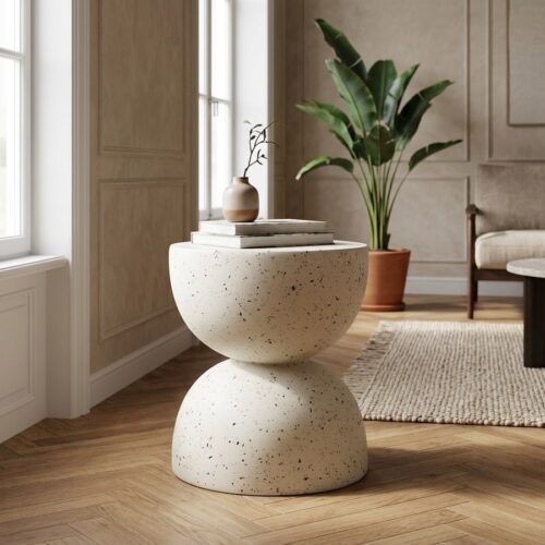 Bonita Sidebord i Off White Fiberclay med Terrazzo Look fra House Nordic | Ø40x45 cm - Billede 1