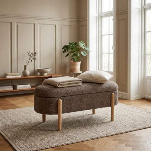 Branca Bænk med Opbevaring i Brun/Naturfarvet Polyester fra House Nordic | Dybde: 38cm - Billede 1