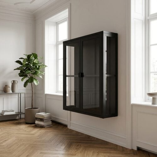 Brisbane Hængende Vitrineskab i Sort Stål & Glas med 2 Glaslåger fra House Nordic | BDH 80x18x80 cm - Billede 1