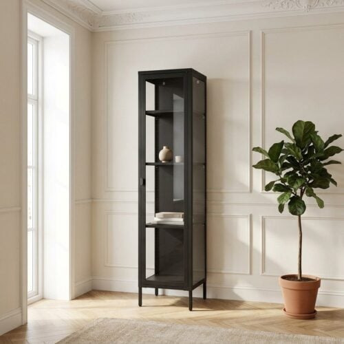 Brisbane Vitrineskab i Sort Stål med Glaslåge & Ben i Sort Metal fra House Nordic | BDH 40x35x180 cm - Billede 1