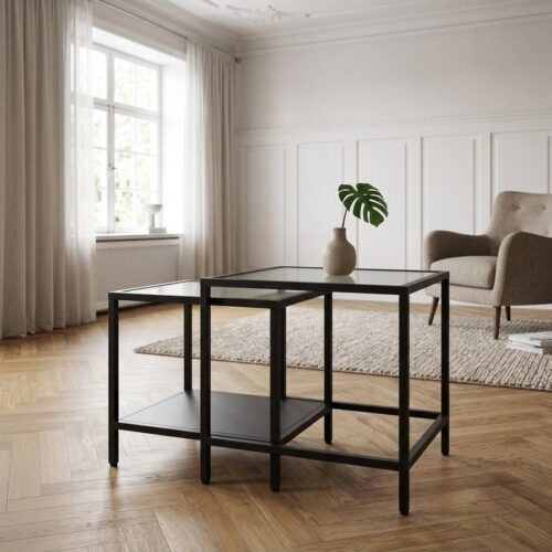 Bronco Sidebord i Sort Metal og Rillet Glas fra Unique Furniture | Sæt af 2 - Billede 1
