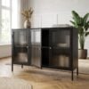 ai-miljoe-1-bronco-sk-nk-i-sort-st-l-med-riflede-glasl-ger-og-gyldne-greb-i-metal-fra-unique-furniture-40x132x85cm-236667 Bronco Skænk i Sort Stål med Riflede Glaslåger og Gyldne Greb i Metal fra Unique Furniture | 40x132x85cm - Billede 1