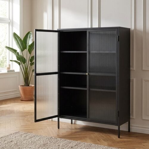 Bronco Vitrineskab i Sort Stål og Glas med Guldfarvet Greb fra Unique Furniture | 40x111x140cm - Billede 1